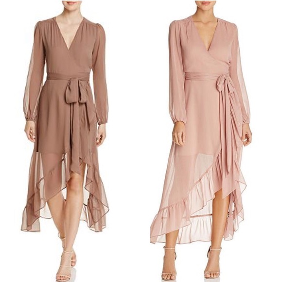 Wayf Taupe Long Sleeve Wrap Maxi Dress 